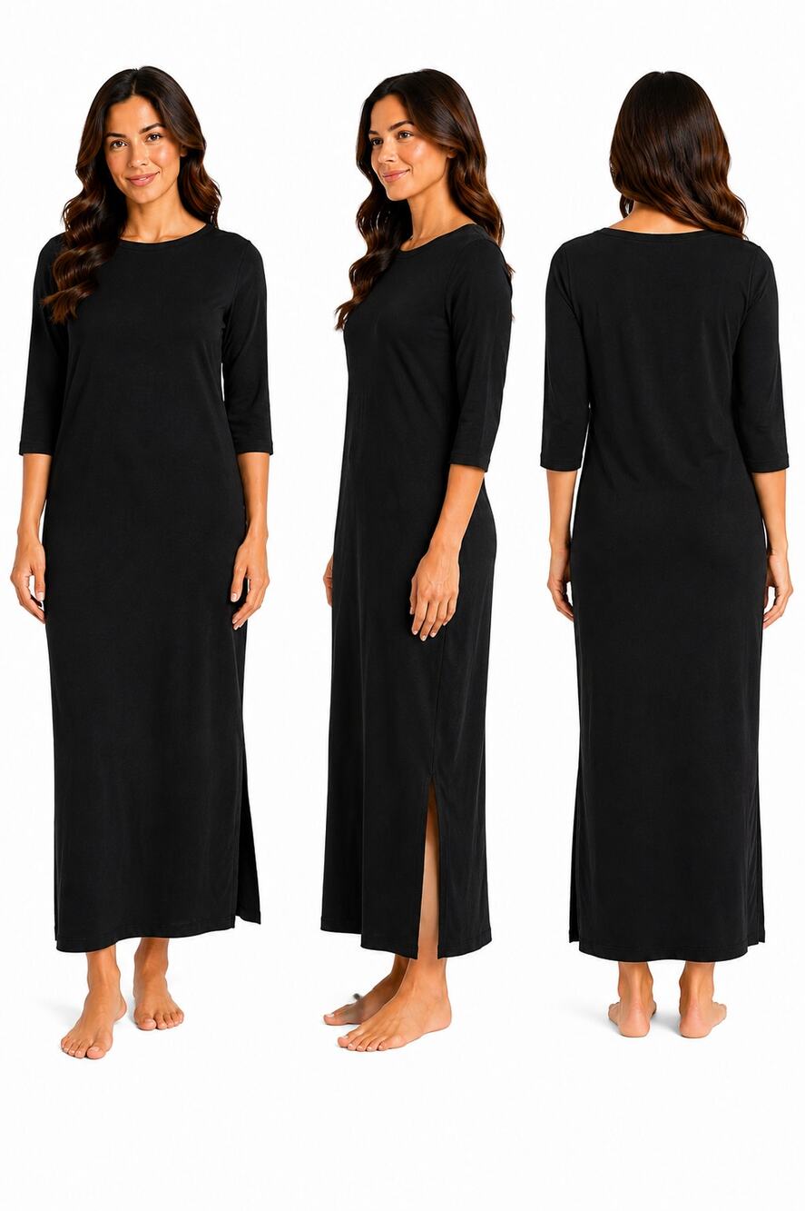 Necessitees 3/4 Sleeve Maxi Dress Womens Size M Black Cotton Blend